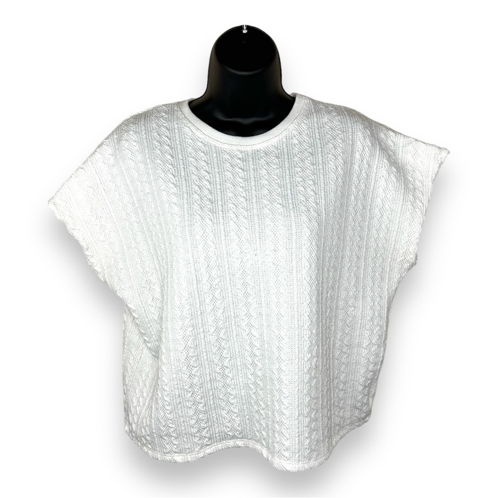 Large Urban Romantics White Cable Knit Cap Sleeve Sweatshirt Stretch Neutral